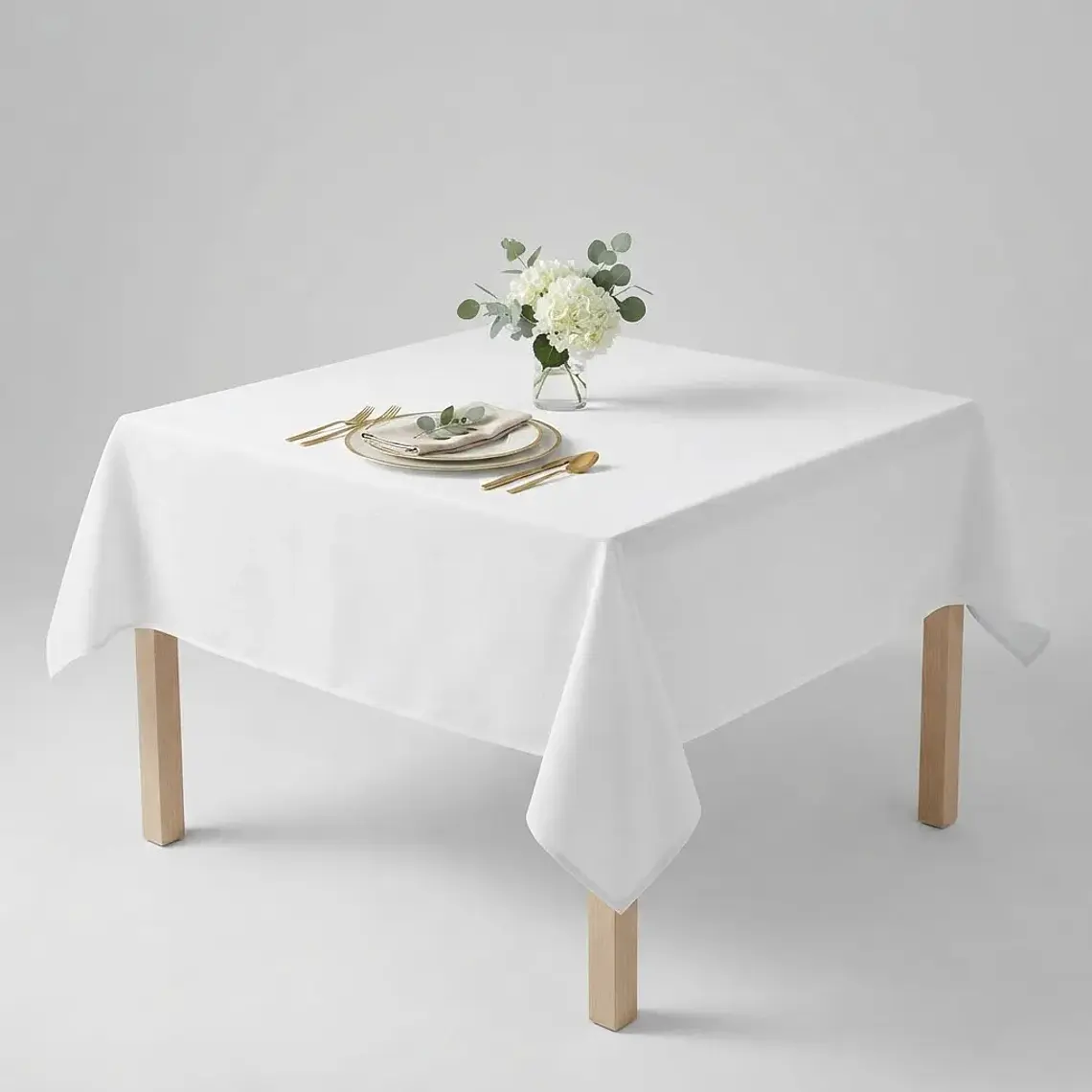 Mantel Blanco Cuadrado Algodon Gabardina Premium 145 X 145 Cm 3