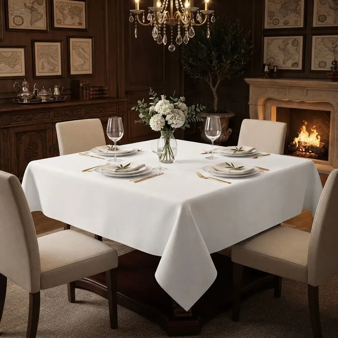 Mantel Blanco Cuadrado Algodon Gabardina Premium 145 X 145 Cm 5