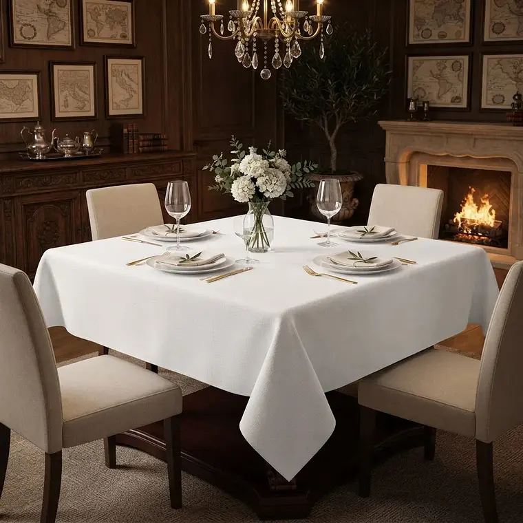 Mantel Blanco Cuadrado Algodon Gabardina Premium 145 X 145 Cm 5