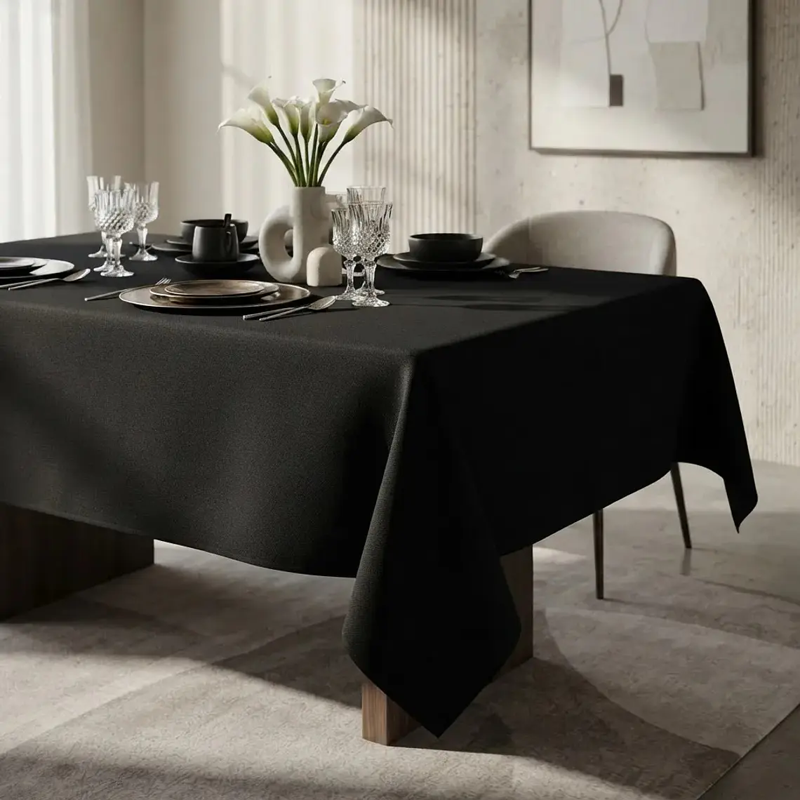 Mantel Negro Rectangular Algodon Gabardina Premium 240 X 145 Cm 1