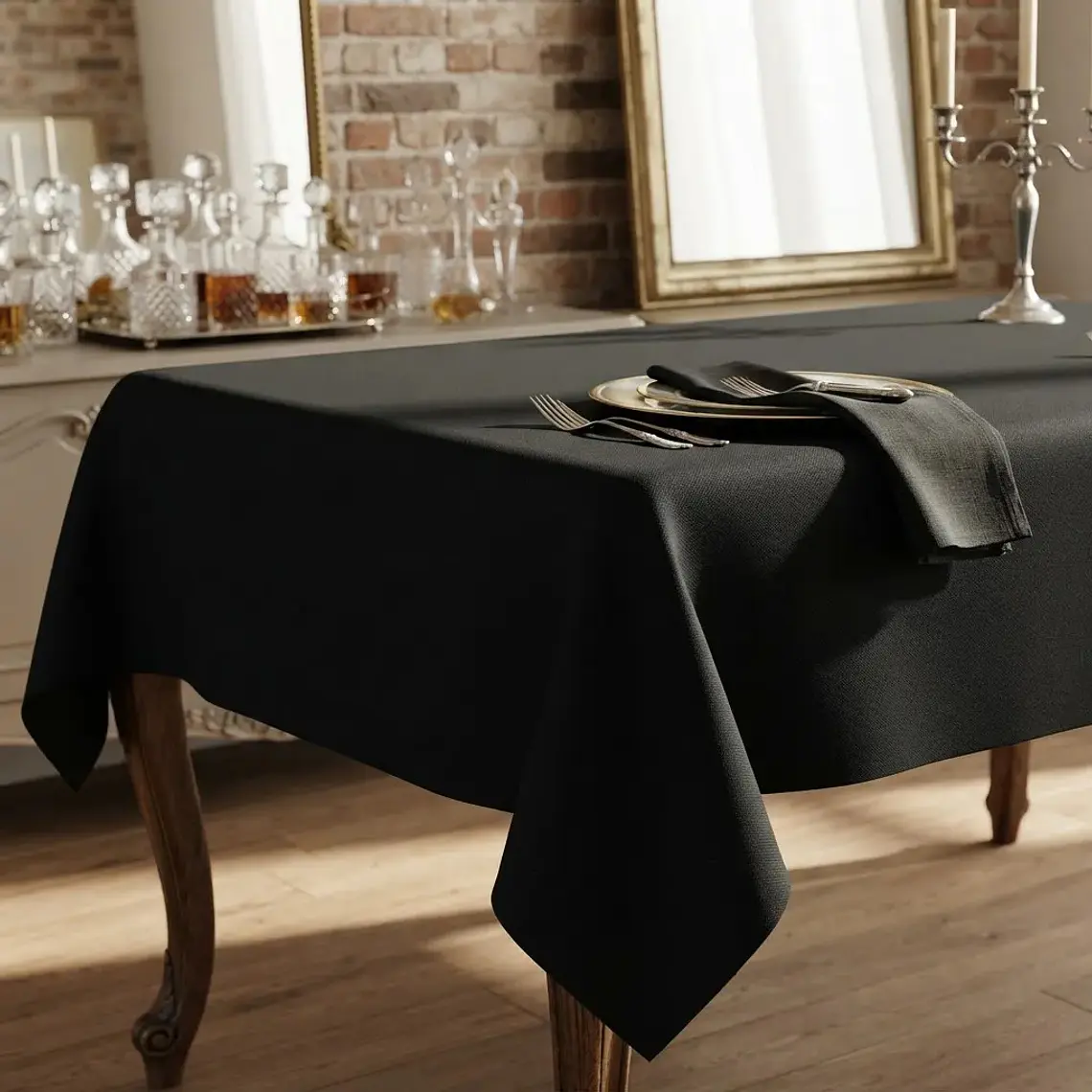 Mantel Negro Rectangular Algodon Gabardina Premium 240 X 145 Cm 5