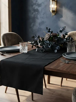 Camino De Mesa Negro Algodon Gabardina Premium 30 X 145 Cm