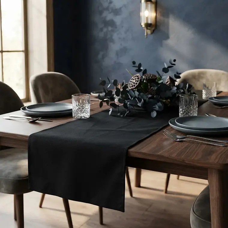 Camino De Mesa Negro Algodon Gabardina Premium 30 X 145 Cm 1