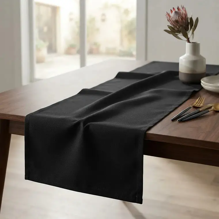 Camino De Mesa Negro Algodon Gabardina Premium 30 X 145 Cm 4