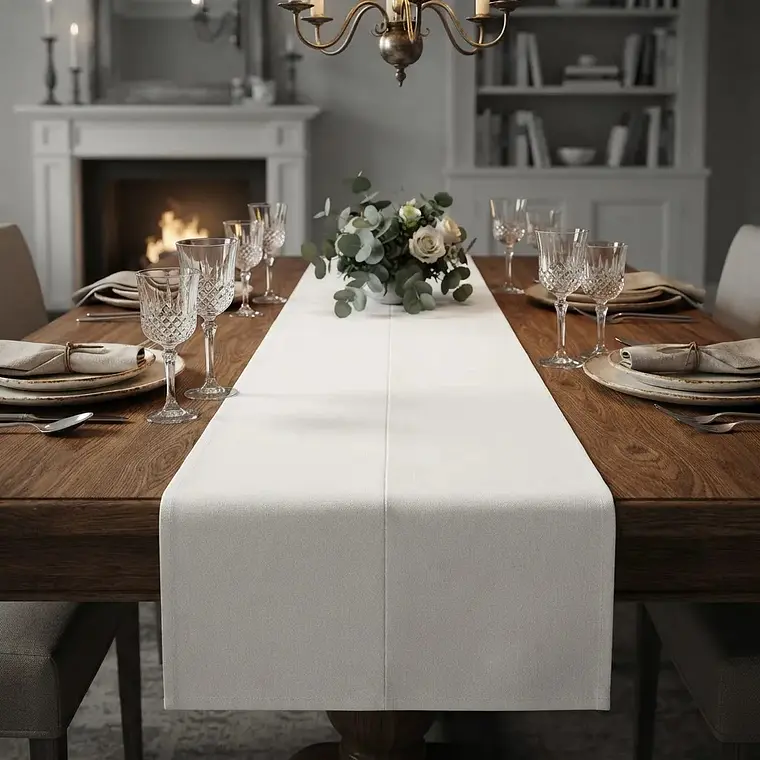 Camino De Mesa Blanco Algodon Gabardina Premium 30 X 145 Cm 3