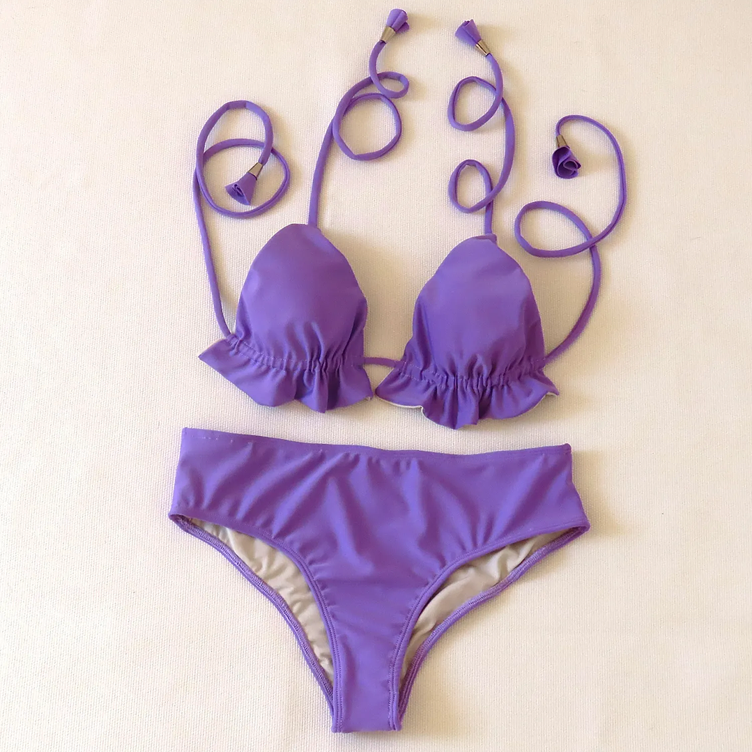 HERMOSO BIKINI de mujer con Top de Triángulos y Bottoms sin amarre - Lila 1