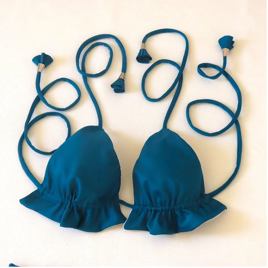 HERMOSO BIKINI de mujer con Top de Triángulos y Bottoms sin amarre - Petroleo 5