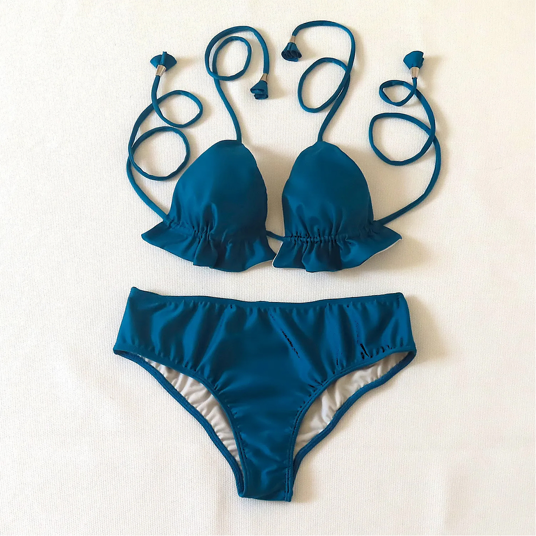 HERMOSO BIKINI de mujer con Top de Triángulos y Bottoms sin amarre - Petroleo 1