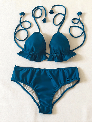 HERMOSO BIKINI de mujer con Top de Triángulos y Bottoms sin amarre - Petroleo