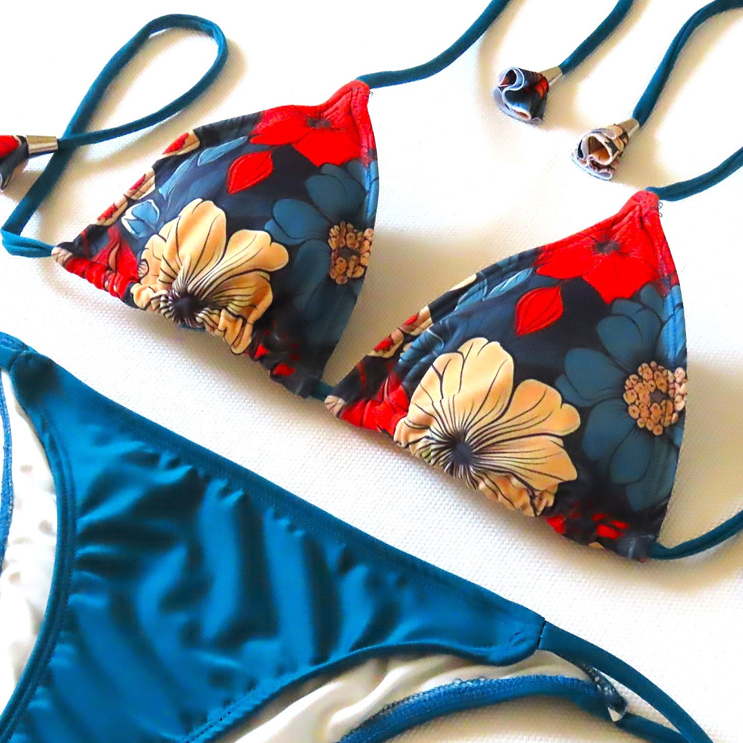 Traje Baño Bikini CHOCOLATE Azul Petróleo 5