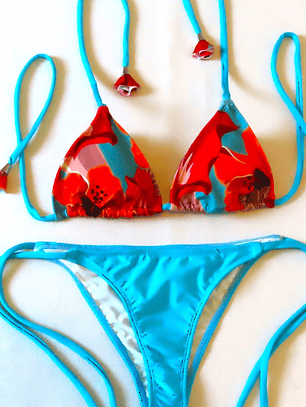 Traje de Baño Bikini mod. CHOCOLATE Top Triángulo y Bottoms con tiras - Azul Claro
