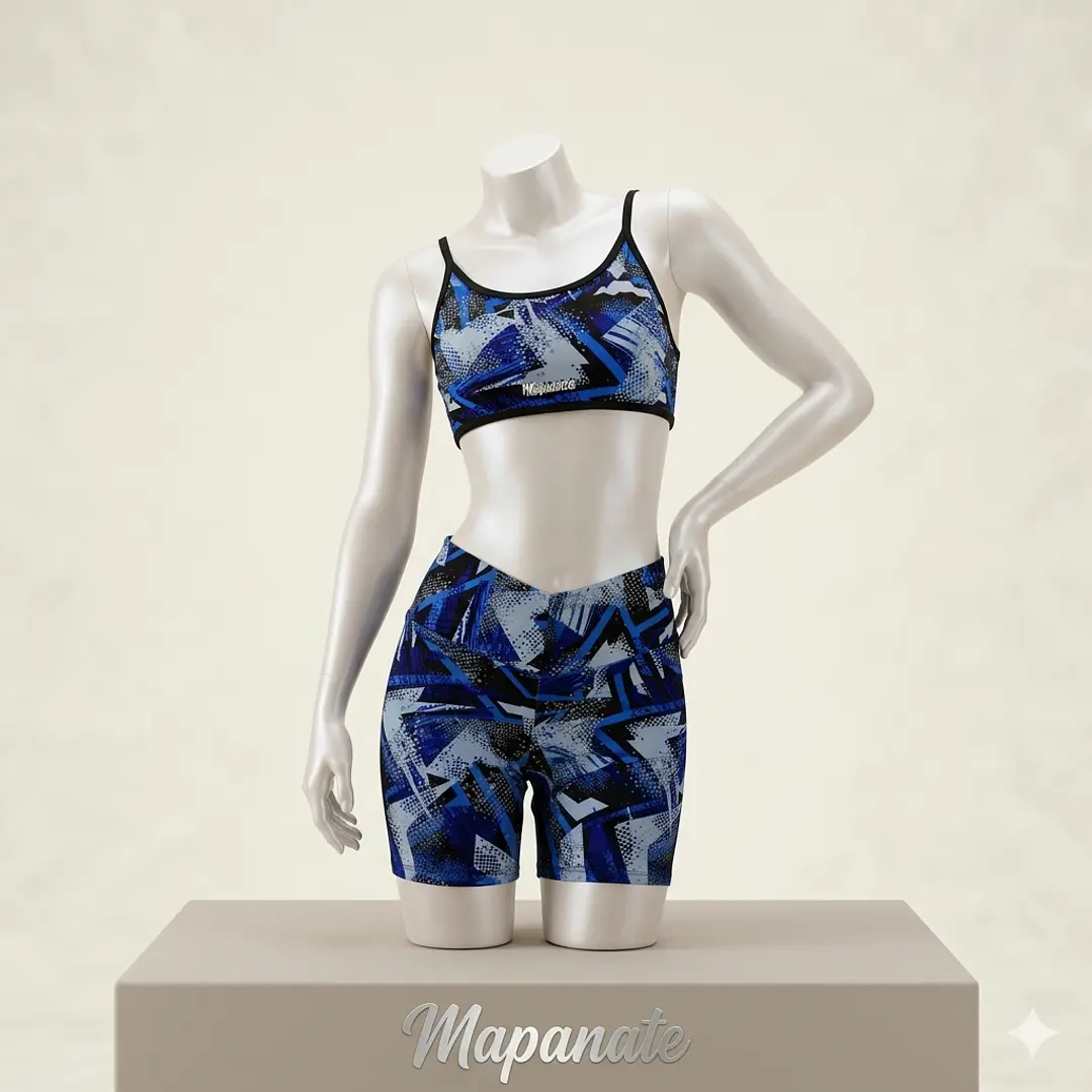 Top / Peto modelo ZEN en estampado geométrico tonos Negro-Azul 1