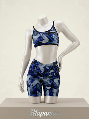 Top / Peto modelo ZEN en estampado geométrico tonos Negro-Azul