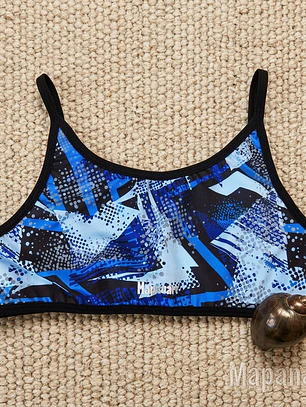 Top / Peto modelo ZEN en estampado geométrico tonos Negro-Azul
