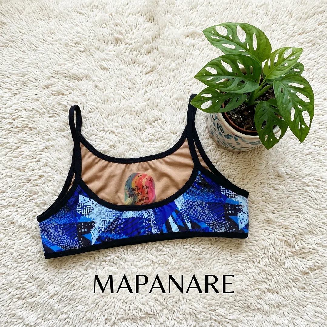 Top / Peto modelo ZEN en estampado geométrico tonos Negro-Azul 3