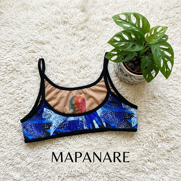 Top / Peto modelo ZEN en estampado geométrico tonos Negro-Azul 3