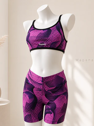 Top / Peto modelo ZEN en estampado geométrico tonos Negro-Morado