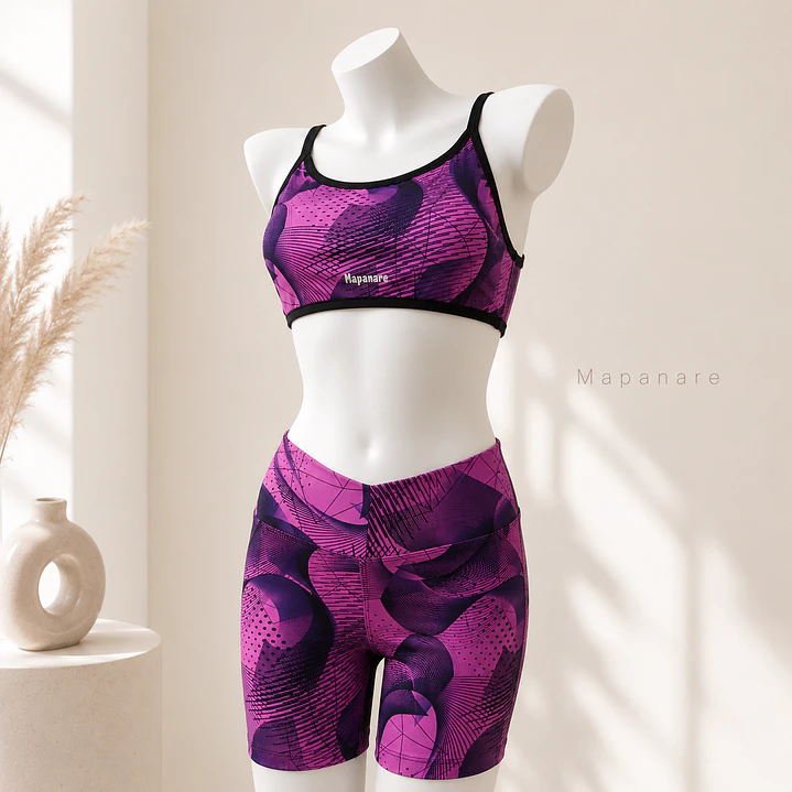 Top / Peto modelo ZEN en estampado geométrico tonos Negro-Morado 1
