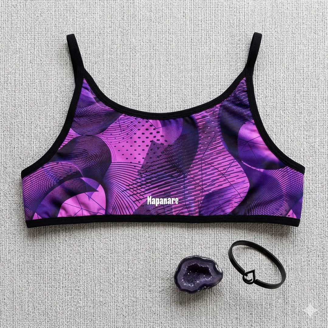 Top / Peto modelo ZEN en estampado geométrico tonos Negro-Morado 2