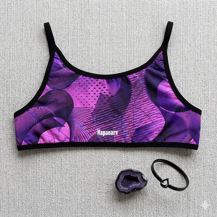 Top / Peto modelo ZEN en estampado geométrico tonos Negro-Morado 2