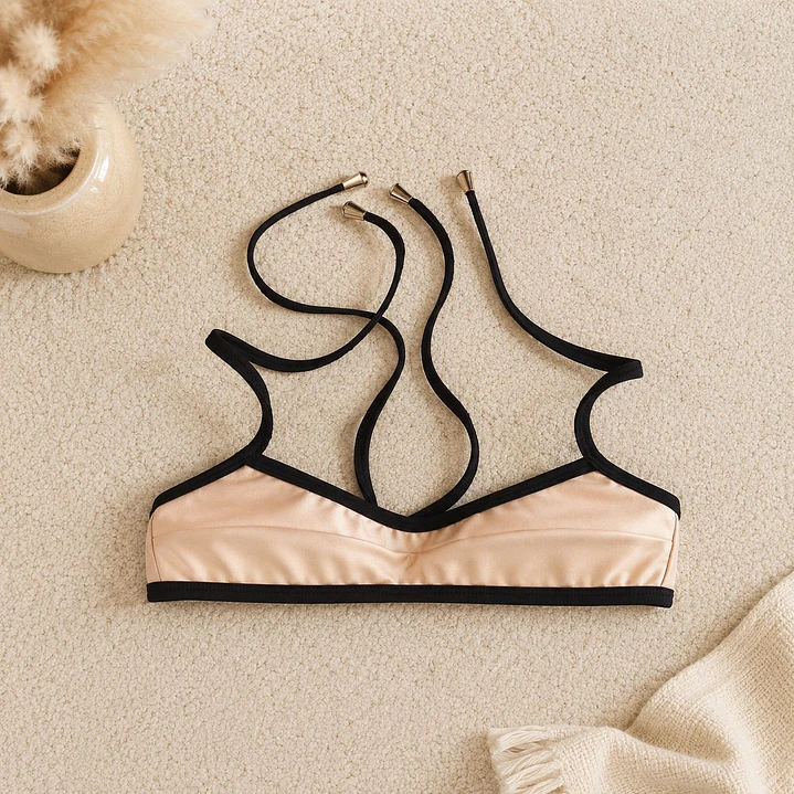 Bikini  ODESSA en color BEIGE  con ribetes negros    3