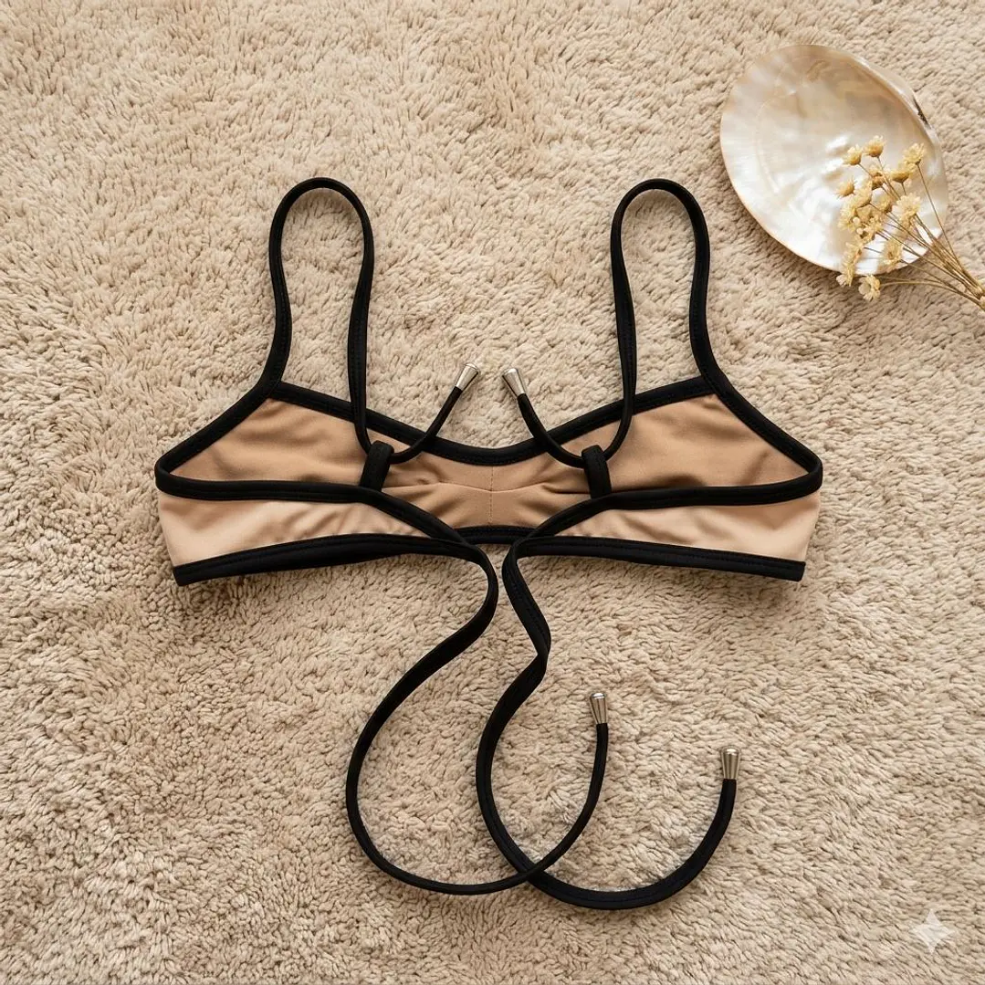 Bikini  ODESSA en color BEIGE  con ribetes negros    4
