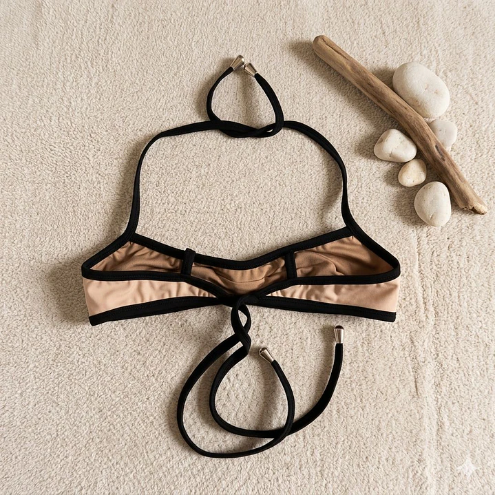 Bikini  ODESSA en color BEIGE  con ribetes negros    5