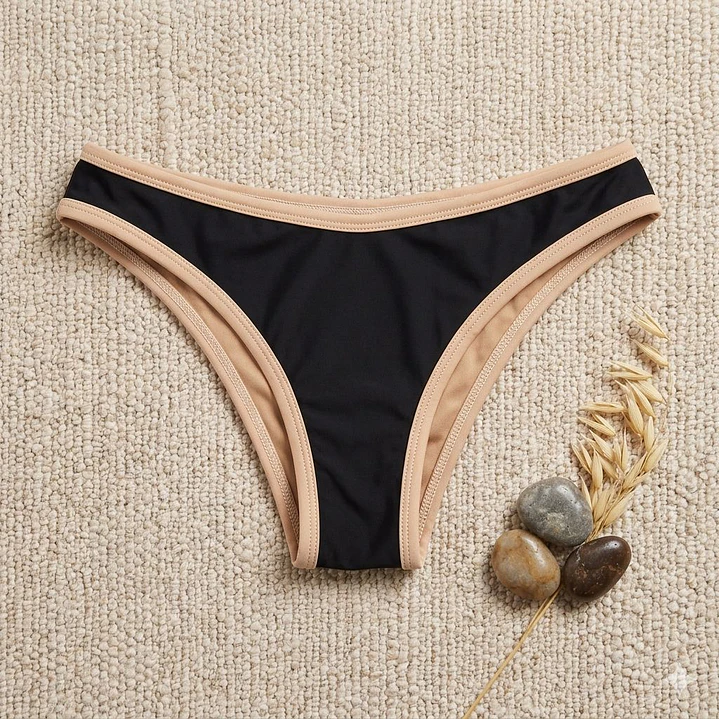 Bikini  ODESSA en color NEGRO  con ribetes Beige     2