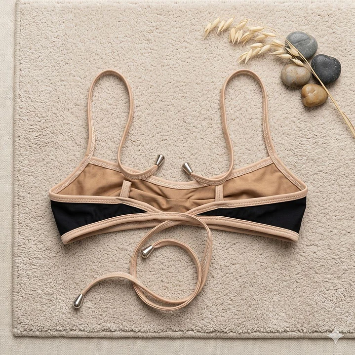 Bikini  ODESSA en color NEGRO  con ribetes Beige     4