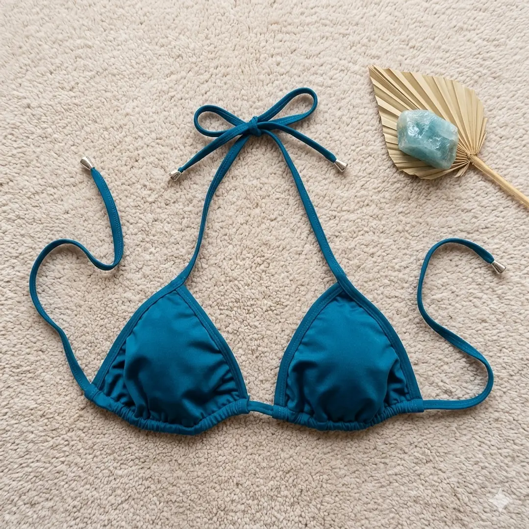 Bikini  MANDARINA color Azul Petróleo con ribetes en los bordes y amarres   4