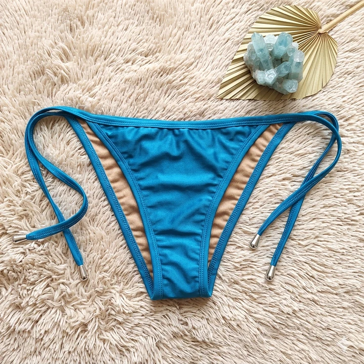 Bikini  MANDARINA color Azul Petróleo con ribetes en los bordes y amarres   5