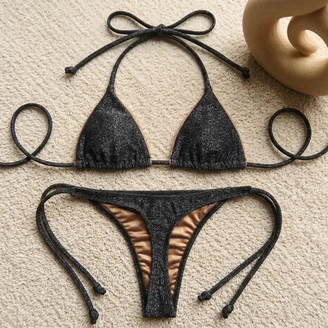 Bottoms/Panty Colaless Negro abrillantado individual mod. Chocolate  2