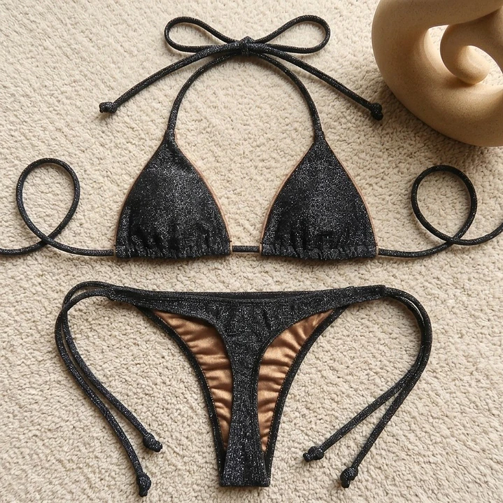 Bottoms/Panty Colaless Negro abrillantado individual mod. Chocolate  2