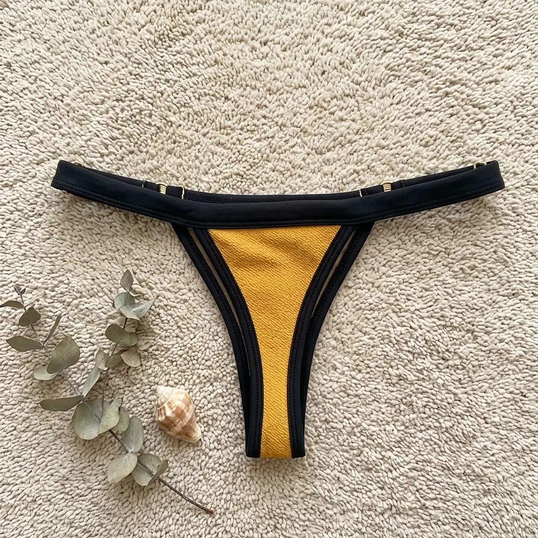 Bikini  ZOE Mostaza y Negro, bottoms  tipo colaless regulable 5