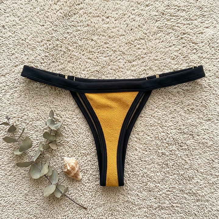 Bikini  ZOE Mostaza y Negro, bottoms  tipo colaless regulable 5