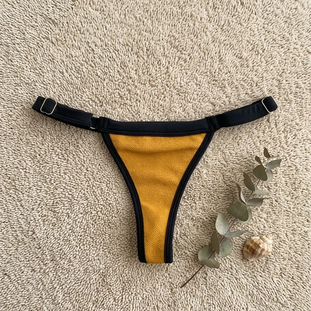 Bikini  ZOE Mostaza y Negro, bottoms  tipo colaless regulable 6