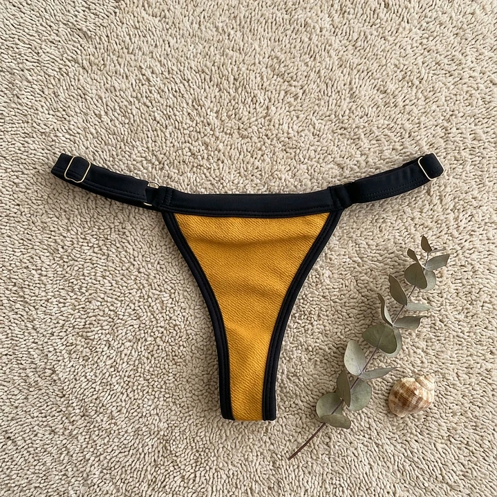 Bikini  ZOE Mostaza y Negro, bottoms  tipo colaless regulable 6