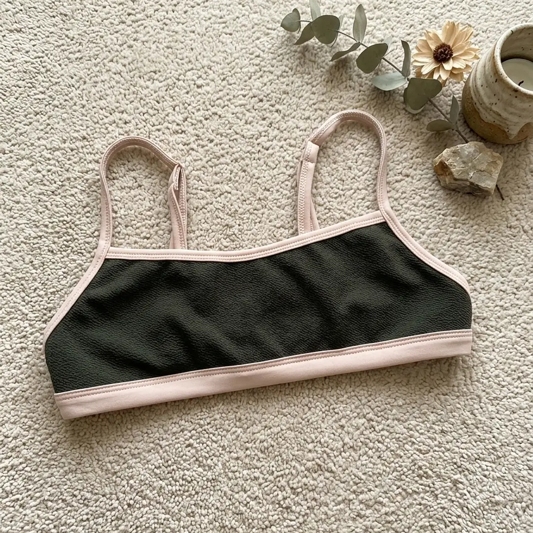 Bikini  ZOE Verde Musgo y Beige, bottoms  tipo colaless regulable 4