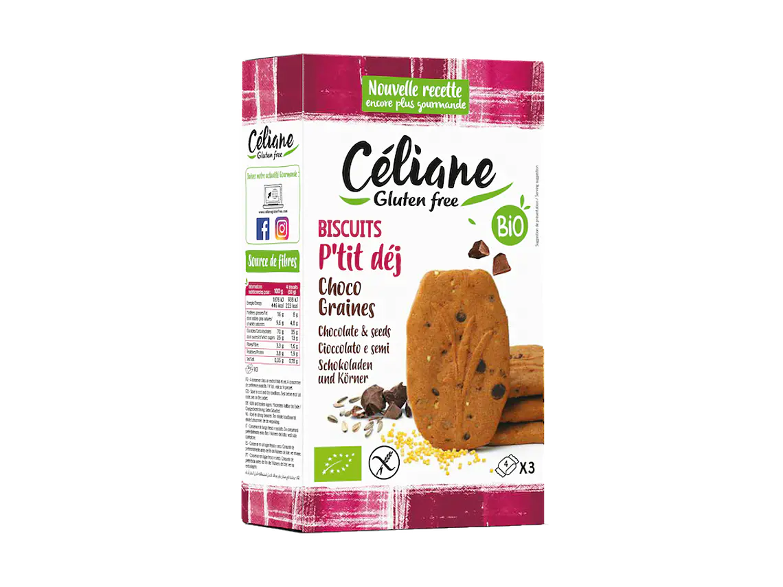 Biscoitos de Chocolate e Sementes Bio 150g Céliane 1