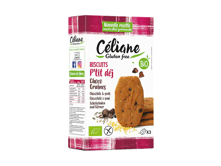 Biscoitos de Chocolate e Sementes Bio 150g Céliane 1