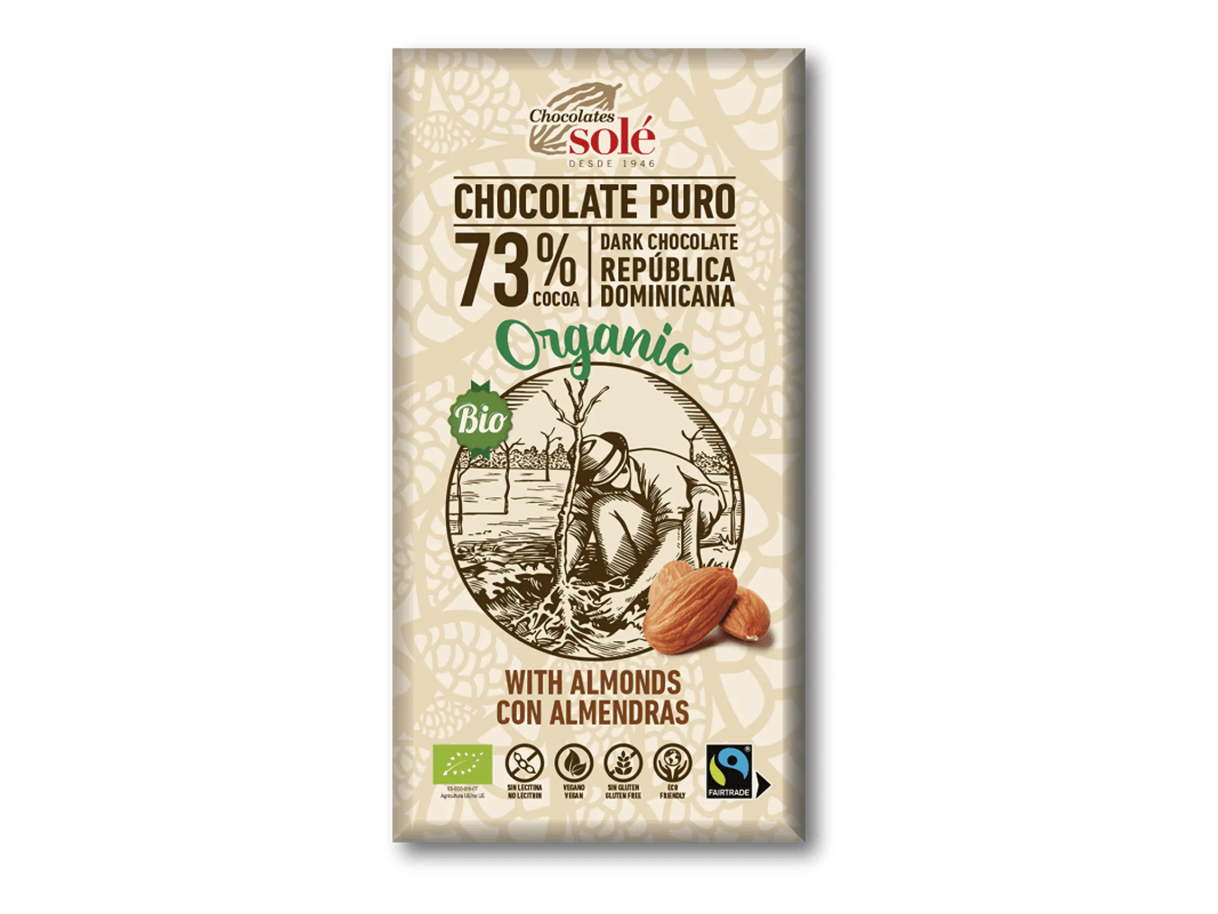 Chocolate Negro 73% Com Amêndoas Bio 150 Grs Solé 1