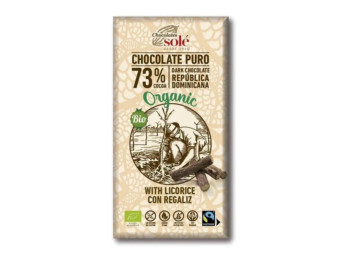 Chocolate Negro 73% Com Alcaçuz Bio 100 Grs Solé 1