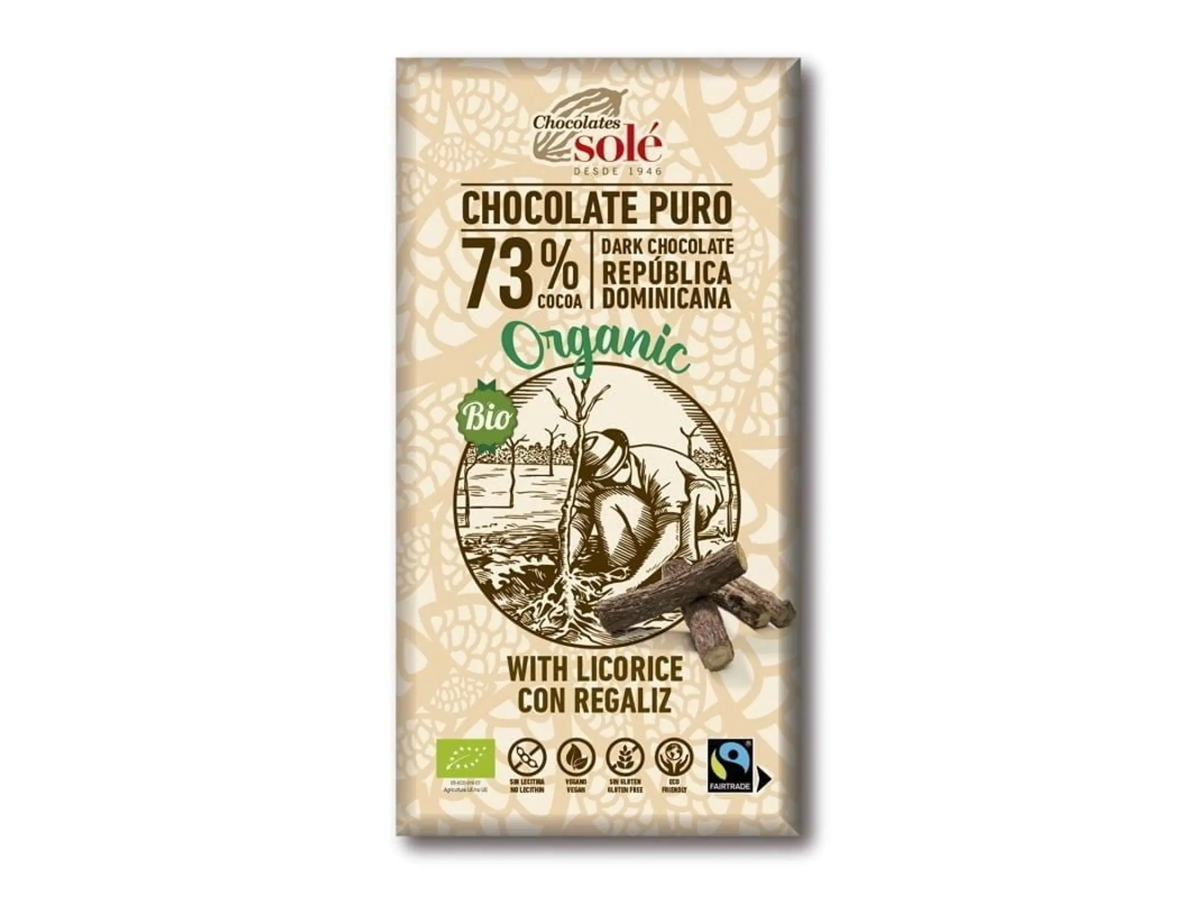 Chocolate Negro 73% Com Alcaçuz Bio 100 Grs Solé 1