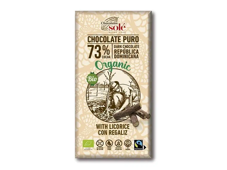 Chocolate Negro 73% Com Alcaçuz Bio 100 Grs Solé 1
