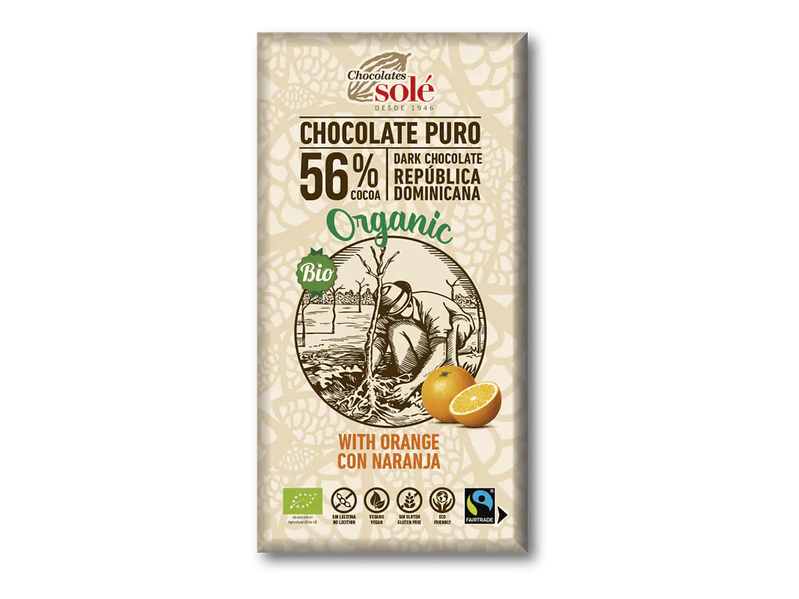 Chocolate Negro 56% Com Laranja Bio 100 Grs Solé 1