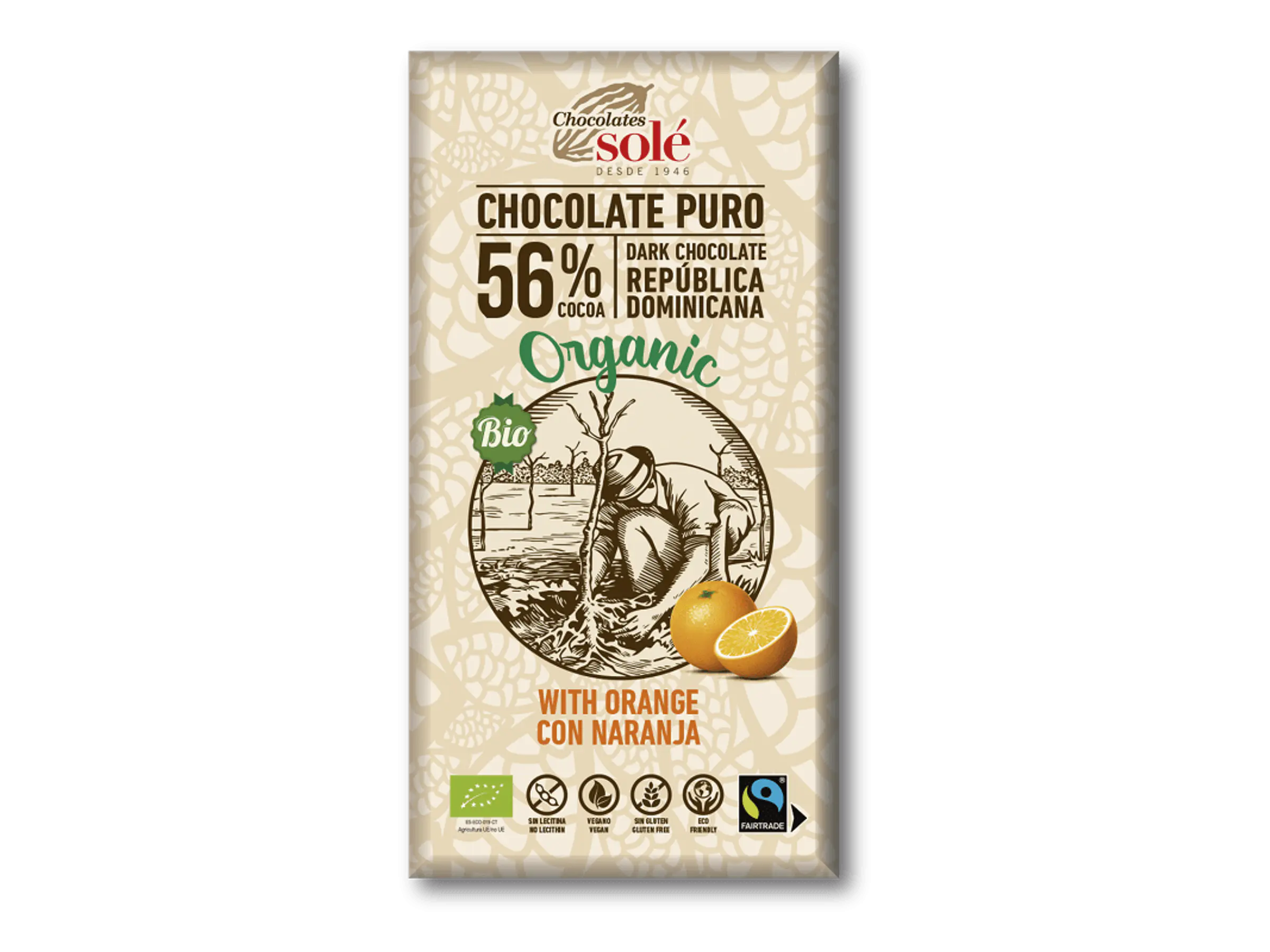Chocolate Negro 56% Com Laranja Bio 100 Grs Solé 1