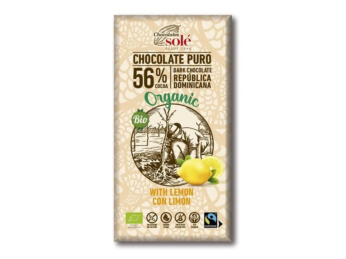 Chocolate Negro 56% Com Limão Bio 100 Grs Solé 1