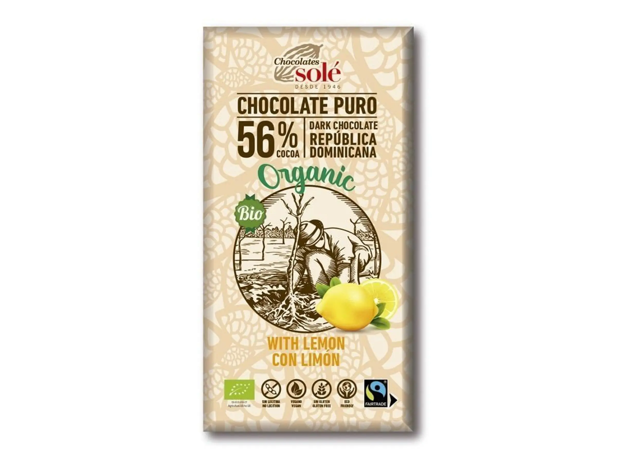 Chocolate Negro 56% Com Limão Bio 100 Grs Solé 1