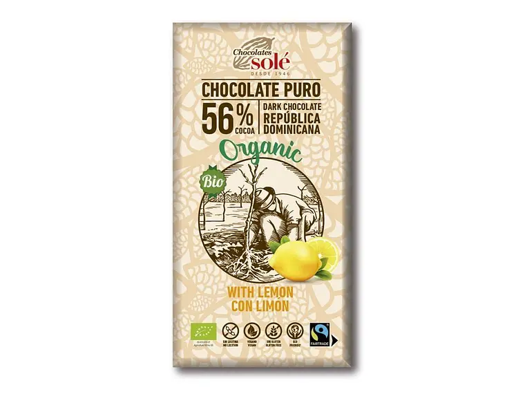 Chocolate Negro 56% Com Limão Bio 100 Grs Solé 1