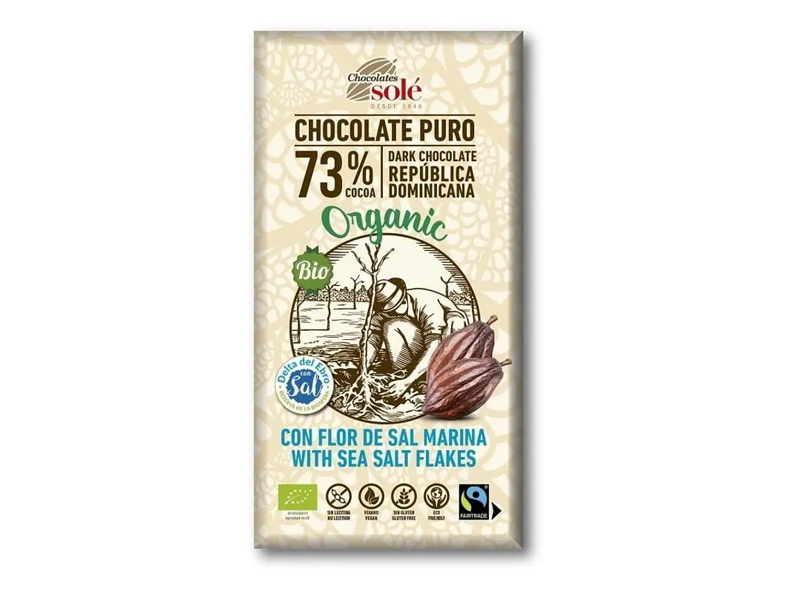 Chocolate Negro 73% Com Flor do Sal Bio 100 Grs Solé 1
